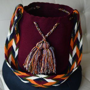 Wine / Mustard Wayuu Mochila Cross-Body Bag